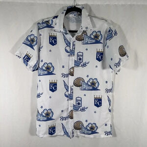 Royals Baseball Polo Shirt Men's Medium White Miller Light Button up Hawaiian
